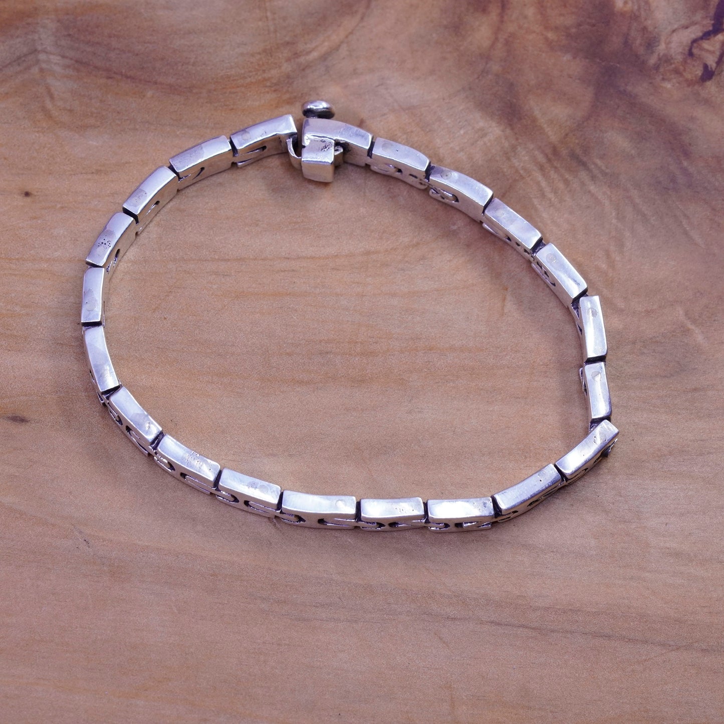 7”, vintage modern Sterling silver handmade tennis bracelet, 925 link chain