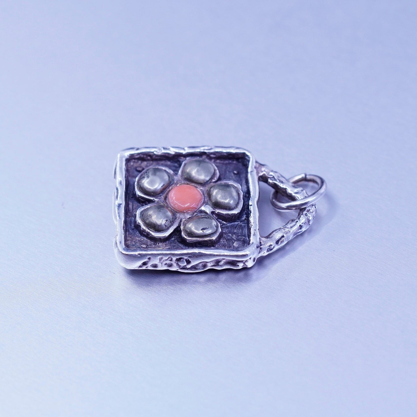 peyote bird sterling 925 silver rectangular flower pendant hematite coral