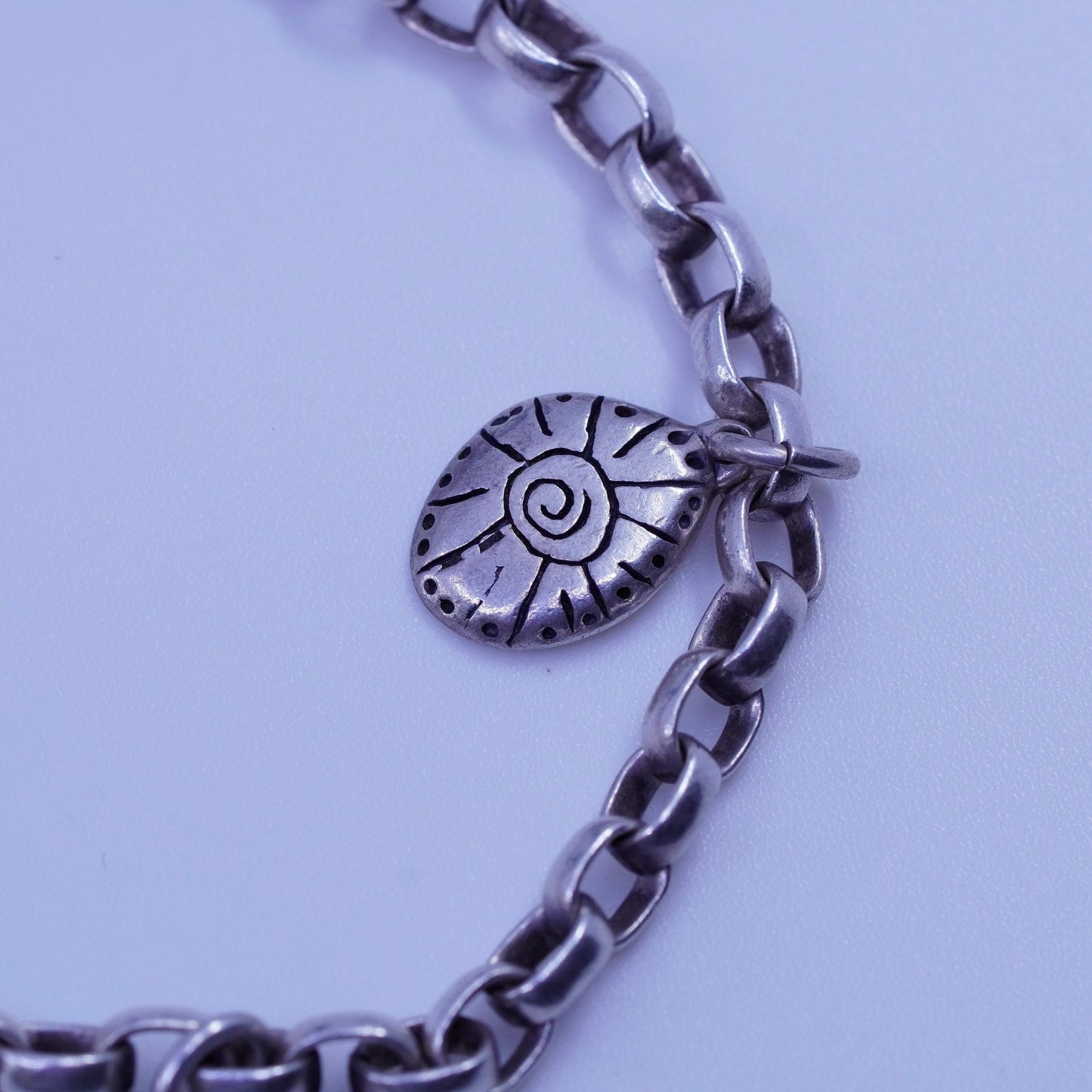 6.75”, AGAU Sterling silver bracelet, 925 bold circle chain heart pearl charms