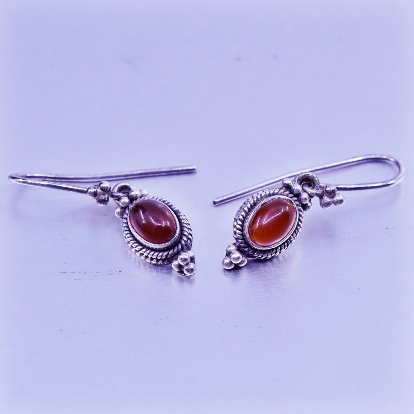 Vintage Sterling 925 silver oval earrings with carnelian and beads