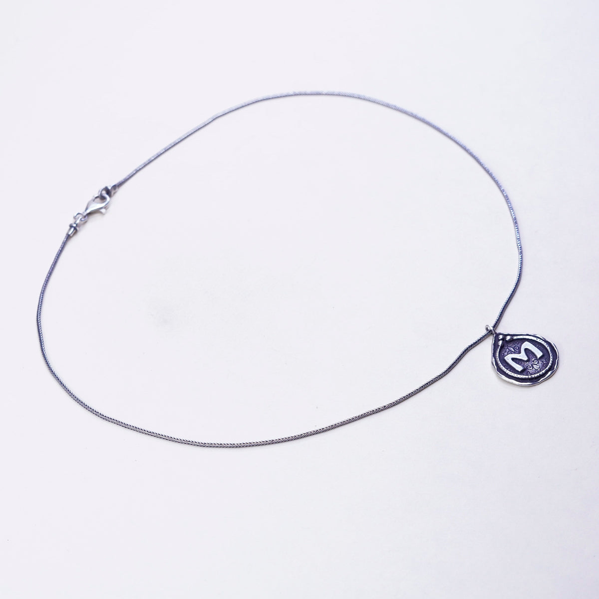 18”, Israel Shablool Didae sterling silver 925 necklace, wheat chain initial M