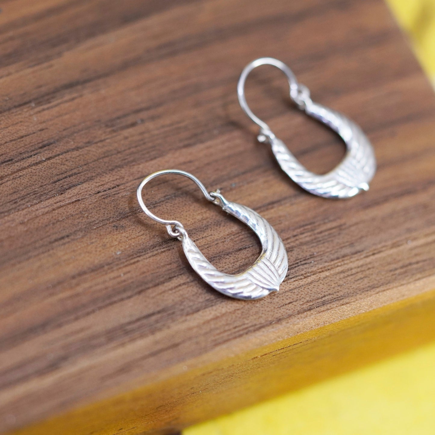 0.5”, vintage Sterling silver huggie earrings, textured 925 hoops