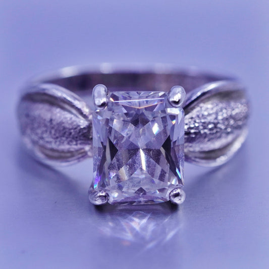 Size 6.25, vintage Sterling 925 silver handmade engagement ring with Cz