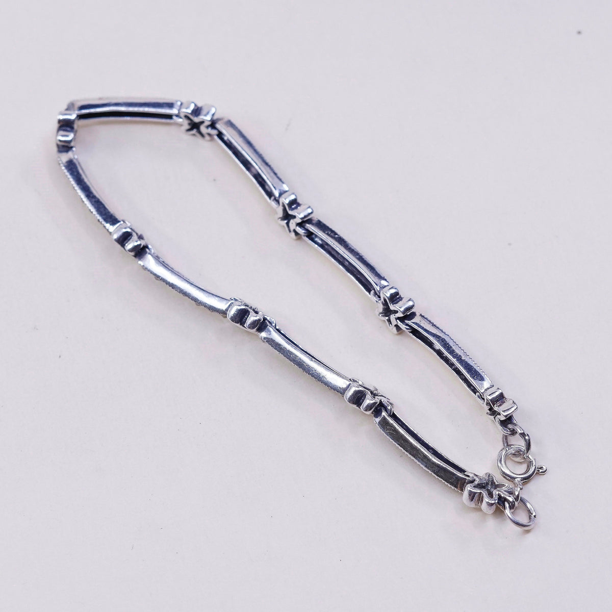 7.5”, VTG sterling silver handmade tennis bracelet, fine 925 w/ marcasite