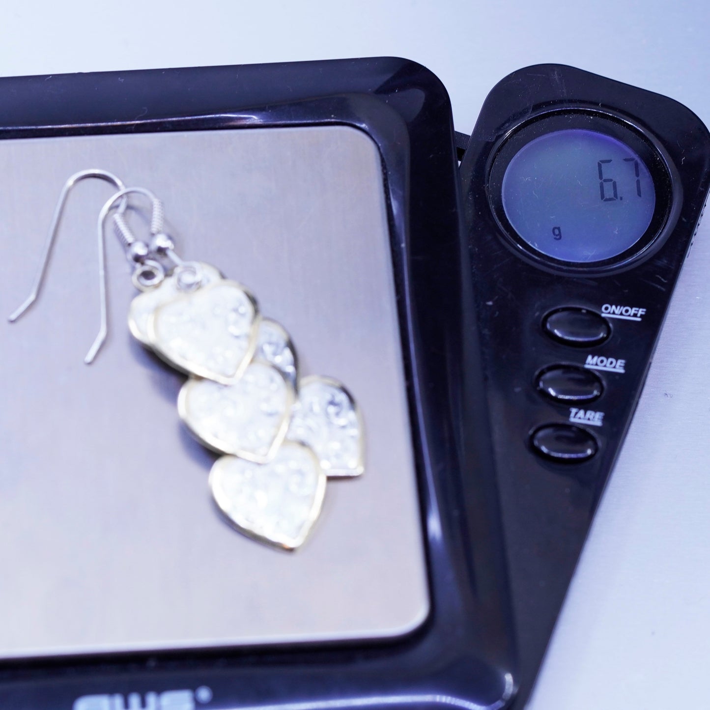 Vintage two tone Sterling 925 silver handmade earrings with textured hearts