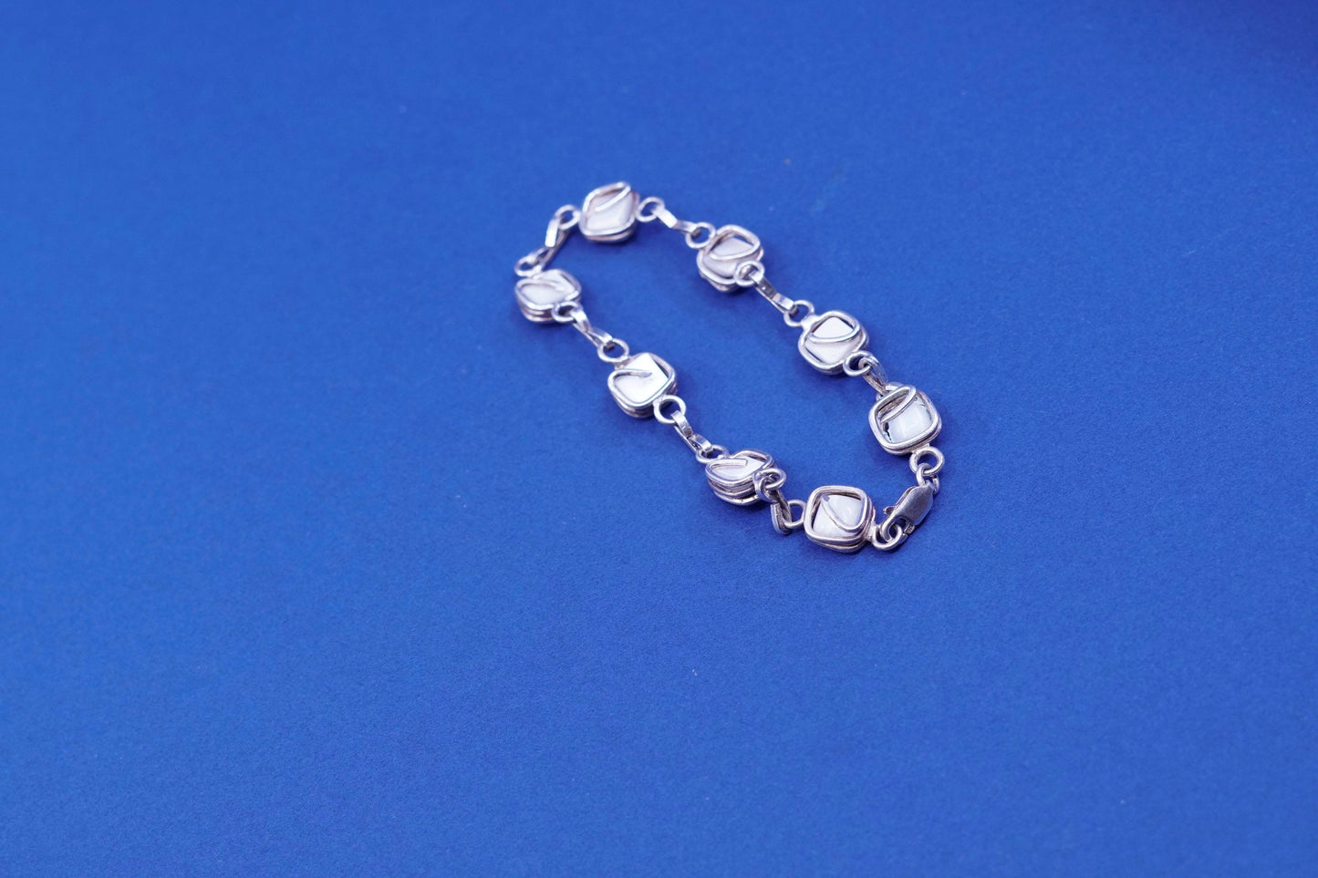 6”, vintage Sterling silver handmade bracelet, 925 wire with white tiger eye