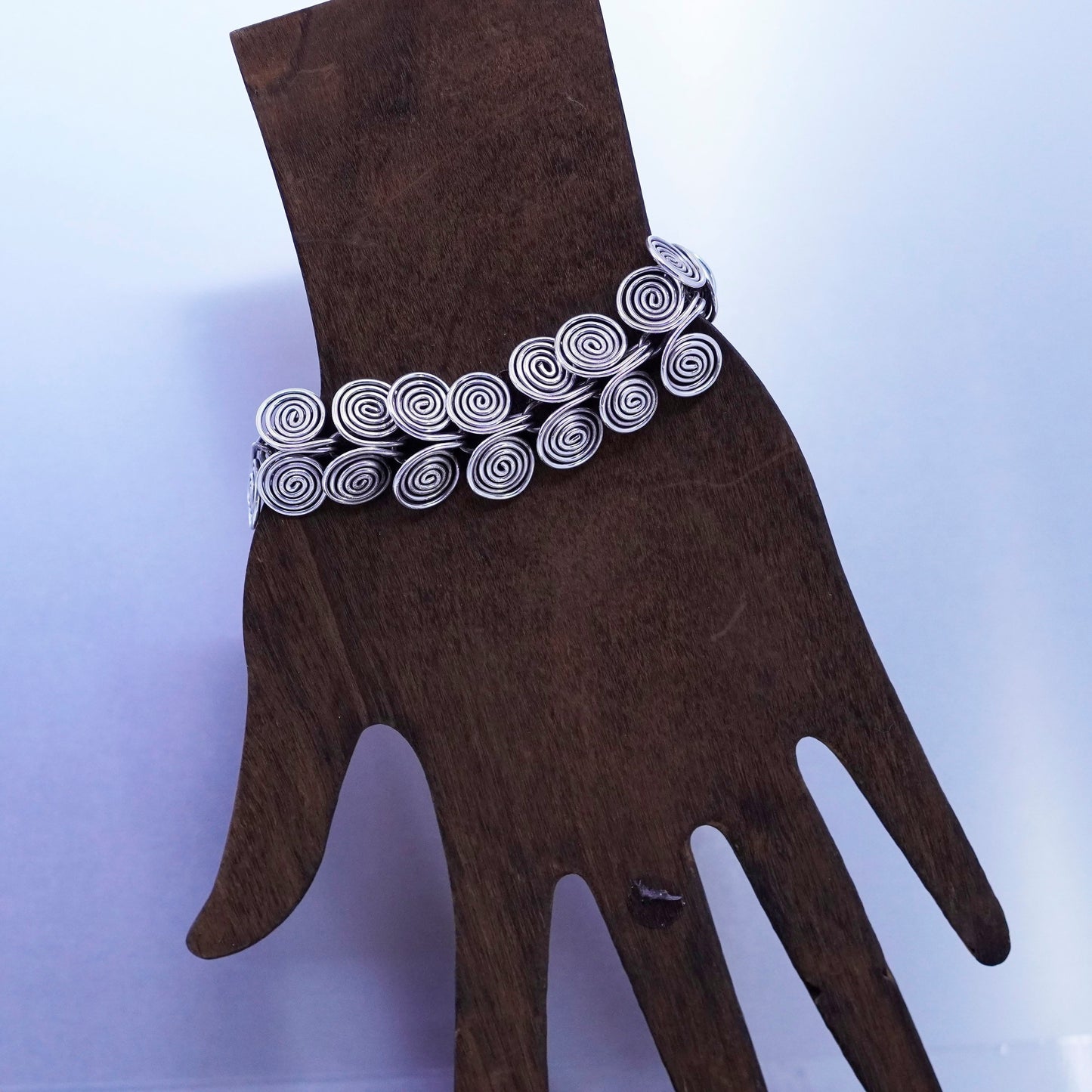 6.25”, Vintage Sterling 925 silver handmade bracelet, swirly chain
