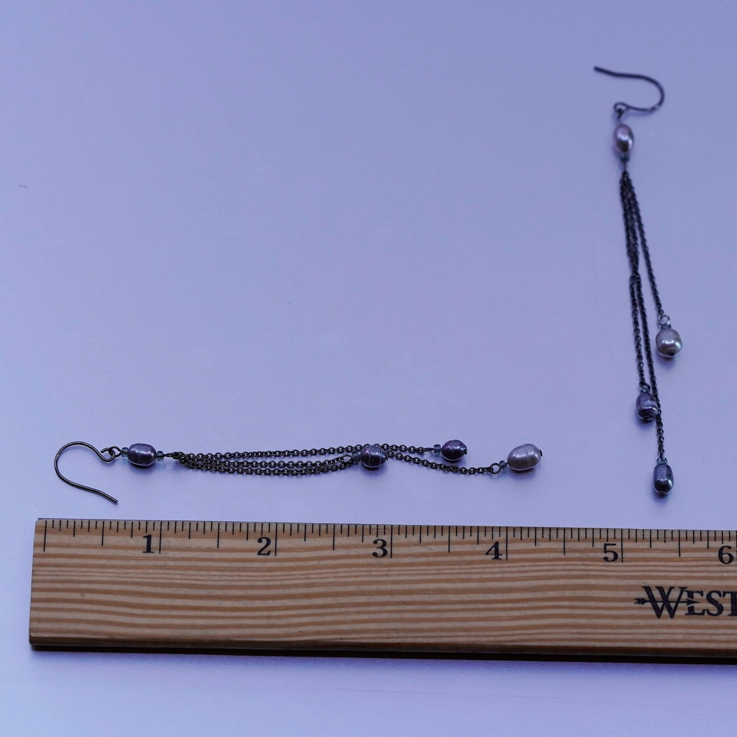 Vintage Sterling 925 silver handmade extra long earrings with freshwater pearl