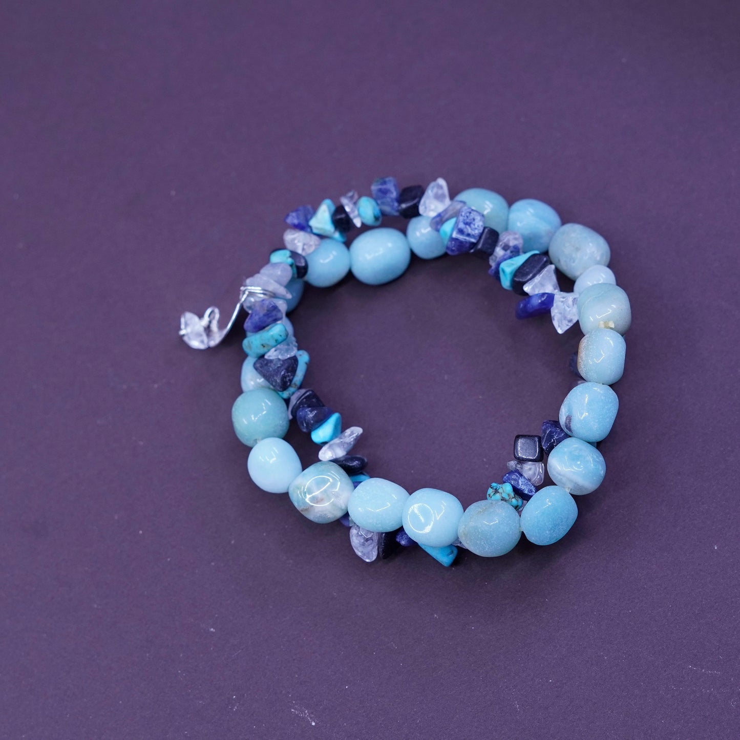 6.5”, jade turquoise beads bracelet with sterling 925 silver CND peace charm.