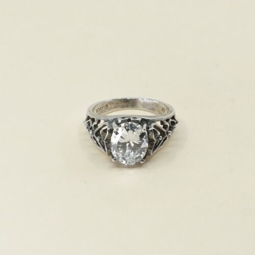 Sz 6.5, Vtg Sterling Silver Handmade Ring, 925 Silver Ring W/ CZ N Heart Detayks