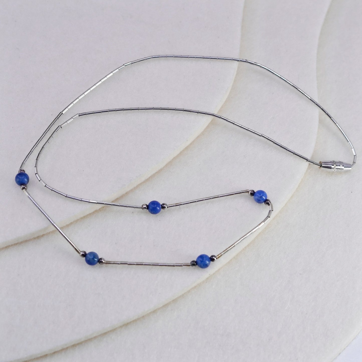16”, Native American Sterling 925 liquid silver necklace denim lapis lazuli