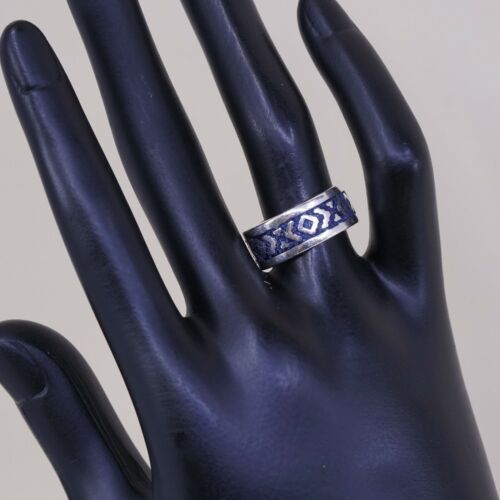 Sz 7, Vtg Mexico Sterling Silver Handmade Ring, 925 Silver XOXO Band W turquoise