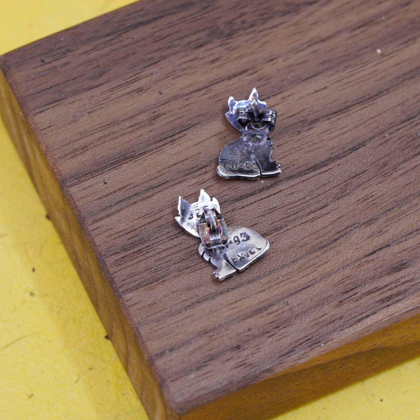 Vintage Sterling 925 silver handmade studs, cat kitty earrings