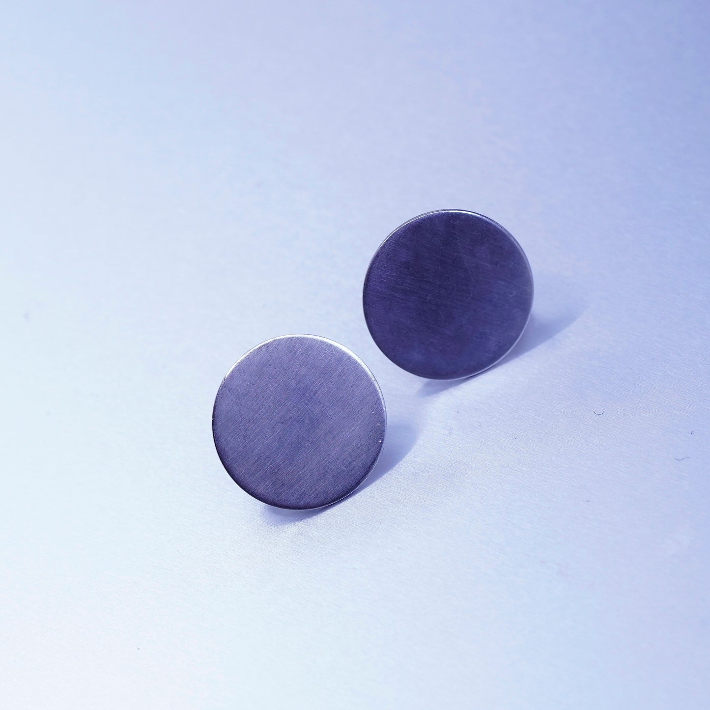 1940s signed Leuf modern matte Sterling 925 silver earrings, circle screw back