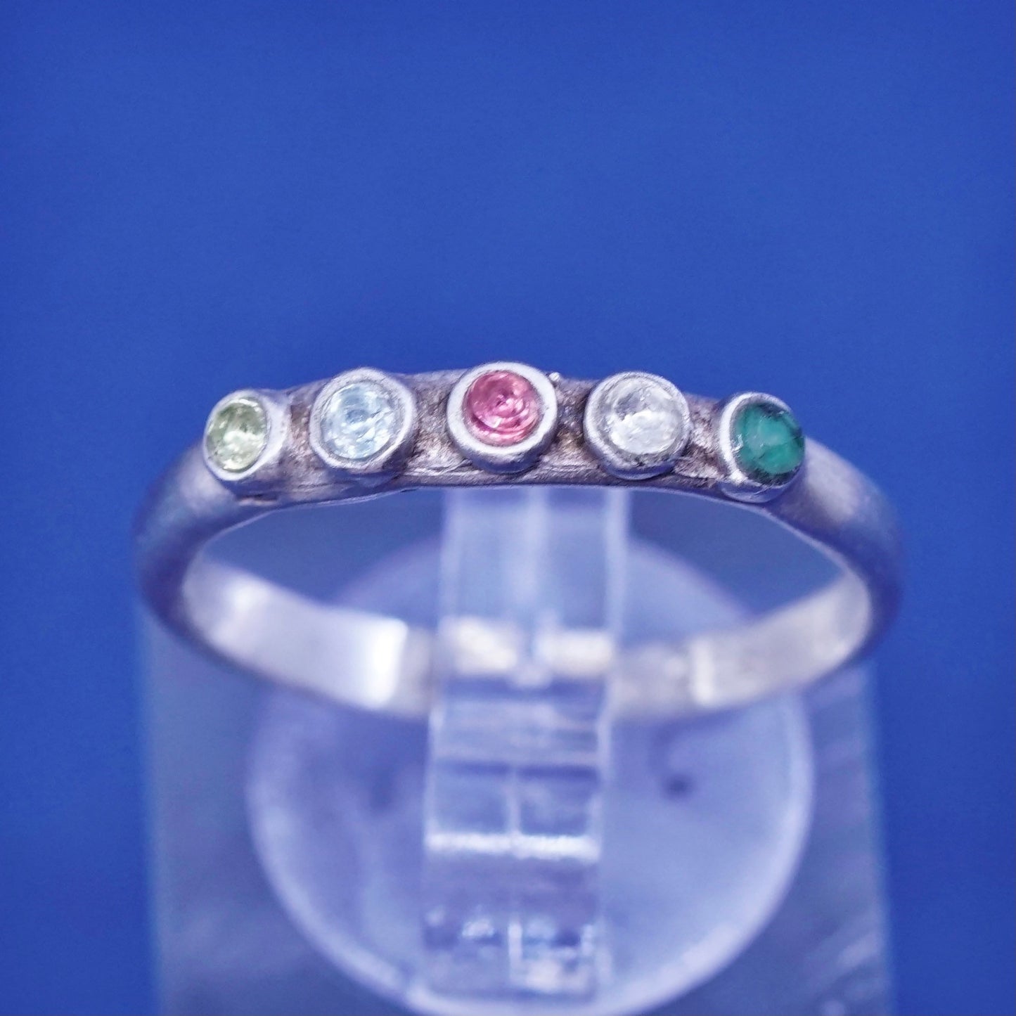 Size 8.25, Sterling silver engagement ring, 925 band w/ clear colorful crystal