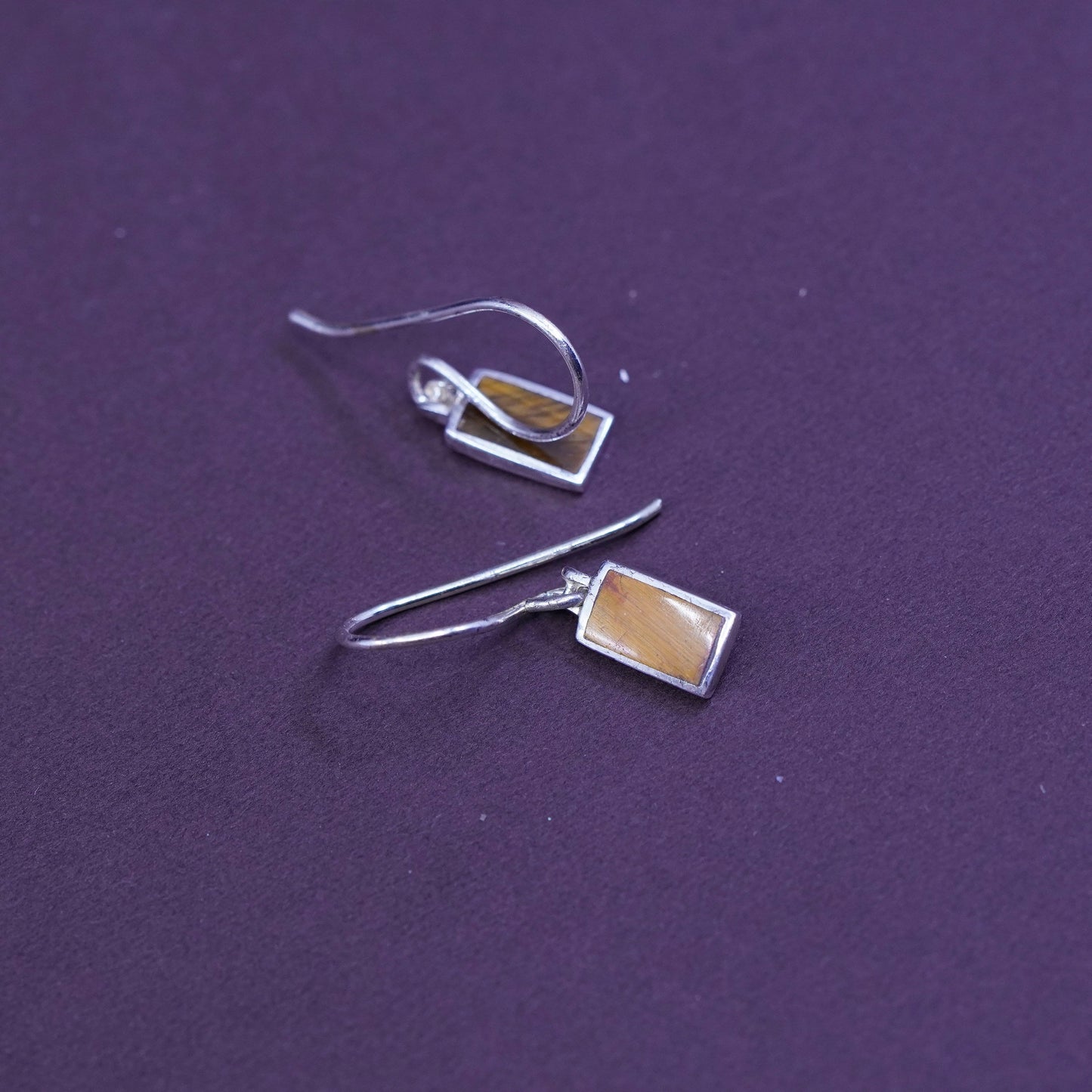 Vintage Sterling 925 silver handmade earrings with golden cat’s eye drops