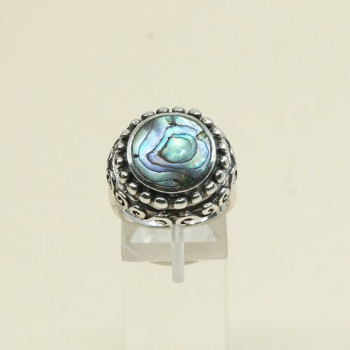 Size 8, Vtg Handmade Ring in Sterling Silver N Abalone - Stamped 925 CFJ Thai