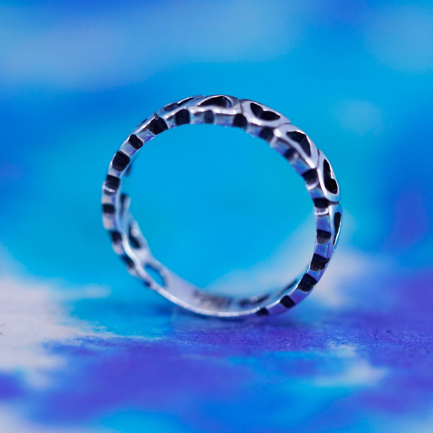 Size 7, vintage sterling silver handmade ring, 925 stackable heart band
