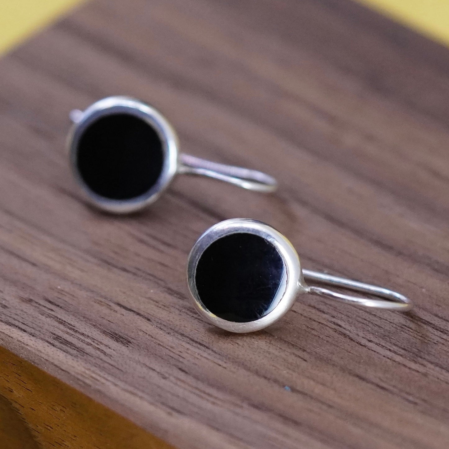Vintage Sterling 925 silver handmade earrings with round onyx