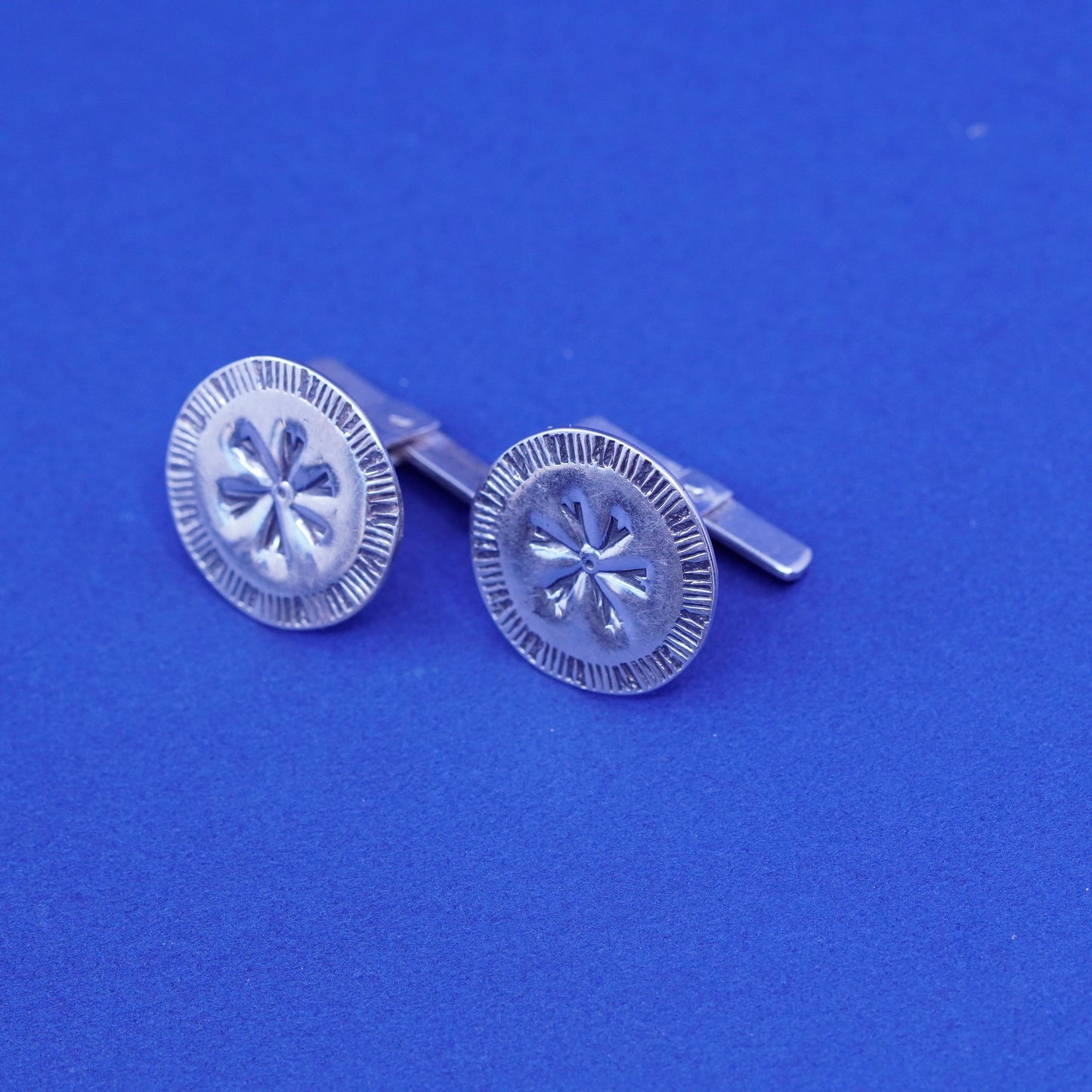 sterling silver Handmade cufflinks, antique Mexico round flower 925 cuff links