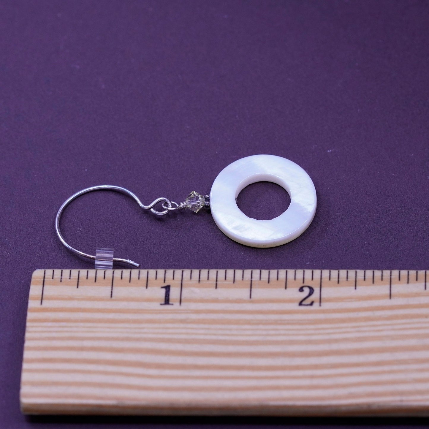 Vintage Sterling silver handmade earrings, 925 hooks w/ circle mother of pearl