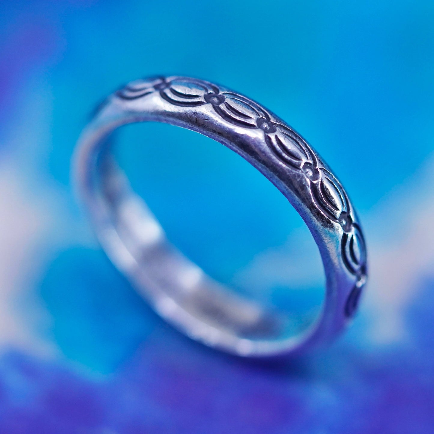 Size 8, Sterling silver handmade ring, southwestern textured 925 stackable band