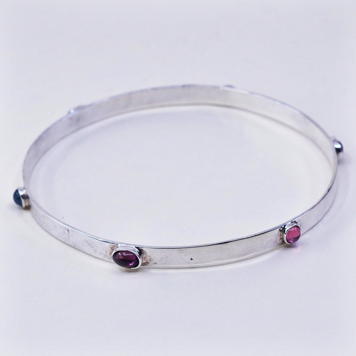 8.5”, vintage modern sterling 925 silver handmade bracelet, bangle with Crystal