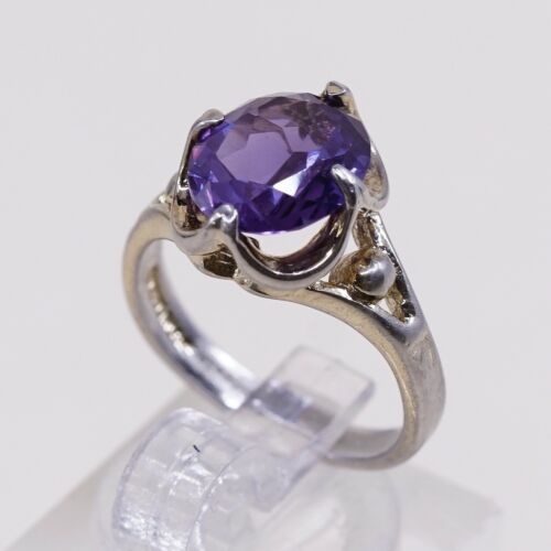 Sz 5, Vtg Sterling silver handmade ring, Engagement 925 W/ Oval Amethyst