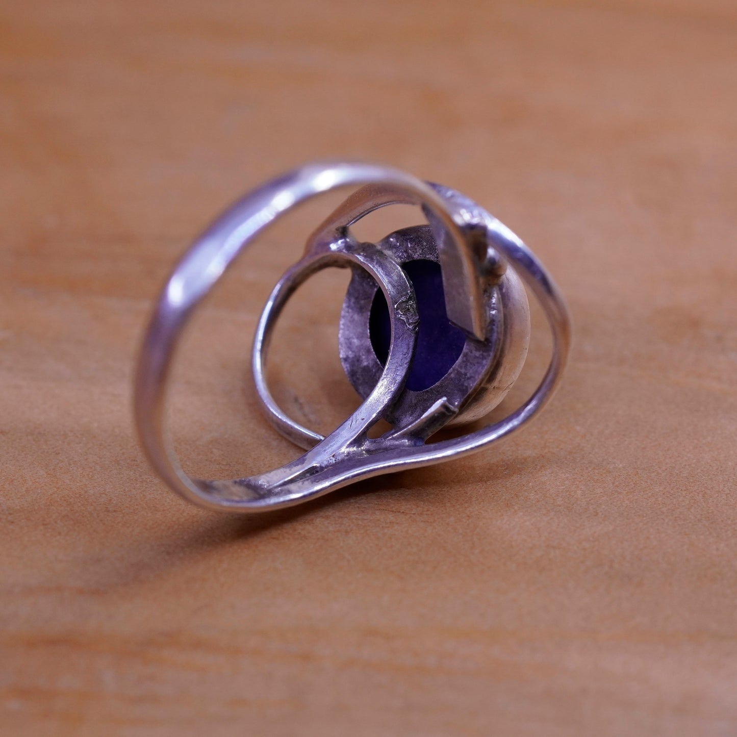 Size 8.5, vintage Sterling 925 silver handmade ring with sodalite