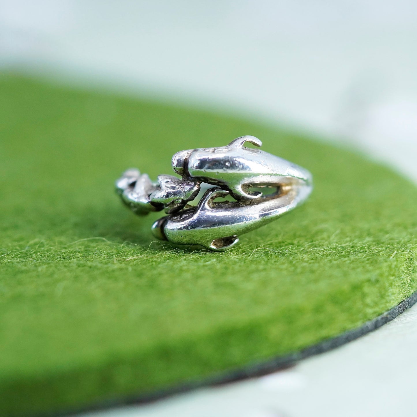 Size 8.5, Vintage sterling silver ring, 925 handmade parenthood dolphin band