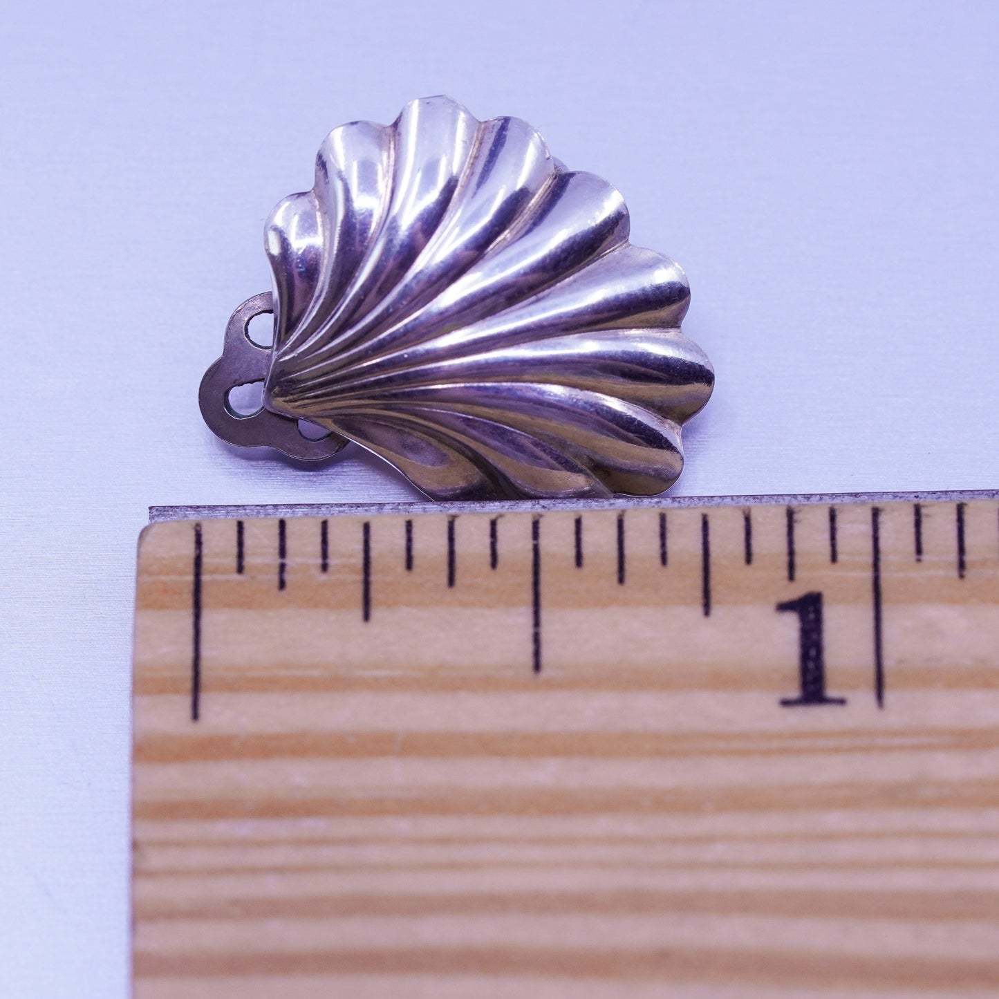 0.75”, Vintage Sterling 925 silver handmade earrings, shell clip on