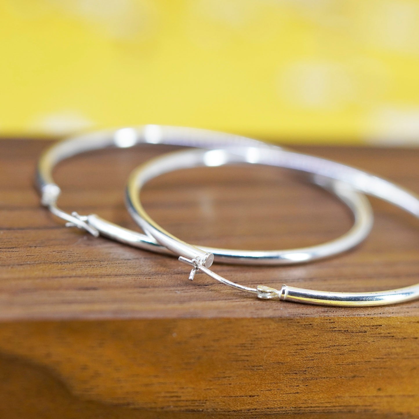 1.75”, vintage Sterling silver handmade earrings, 925 silver hoops
