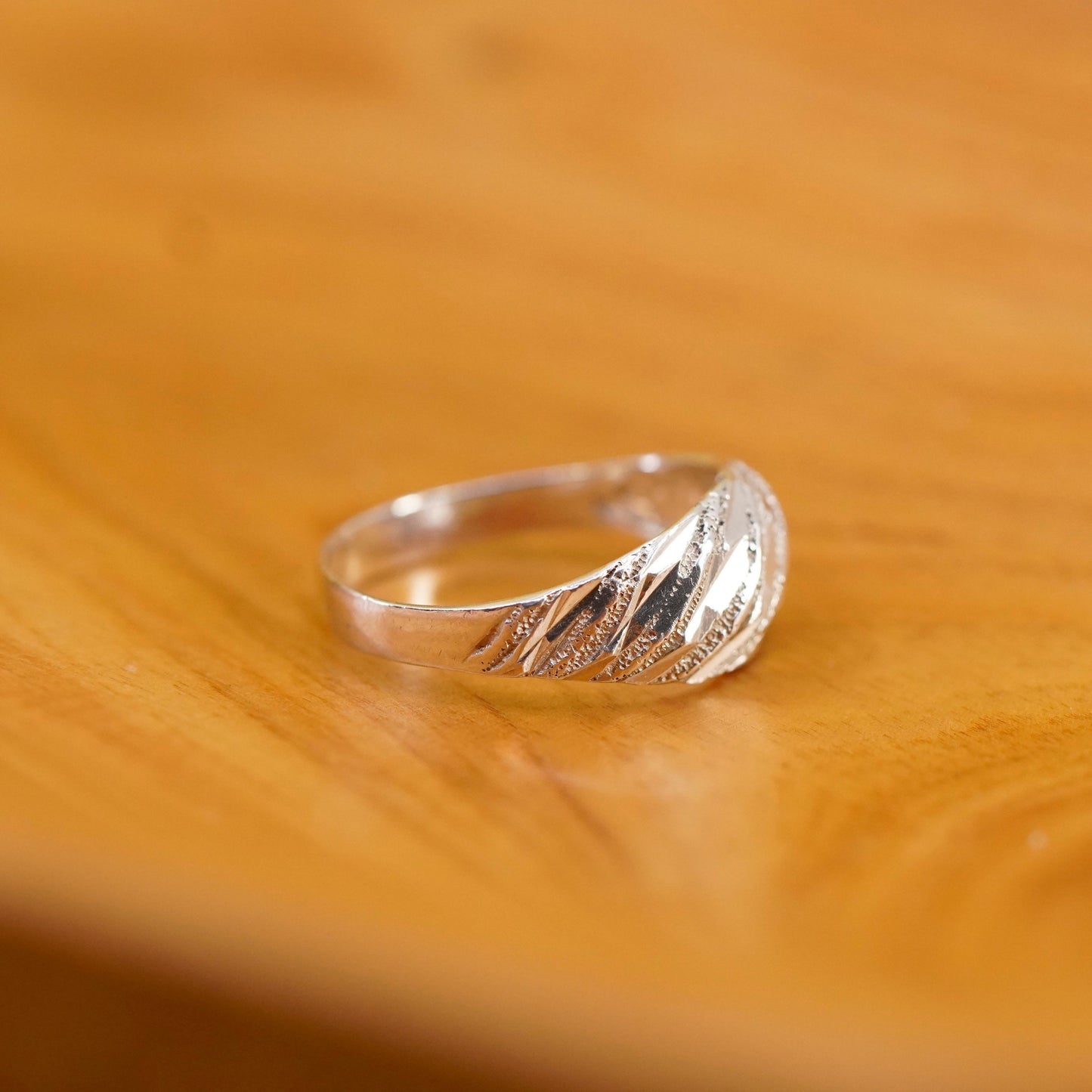 Size 9, sterling silver handmade ring, textured 925 ribbed band, minimalist