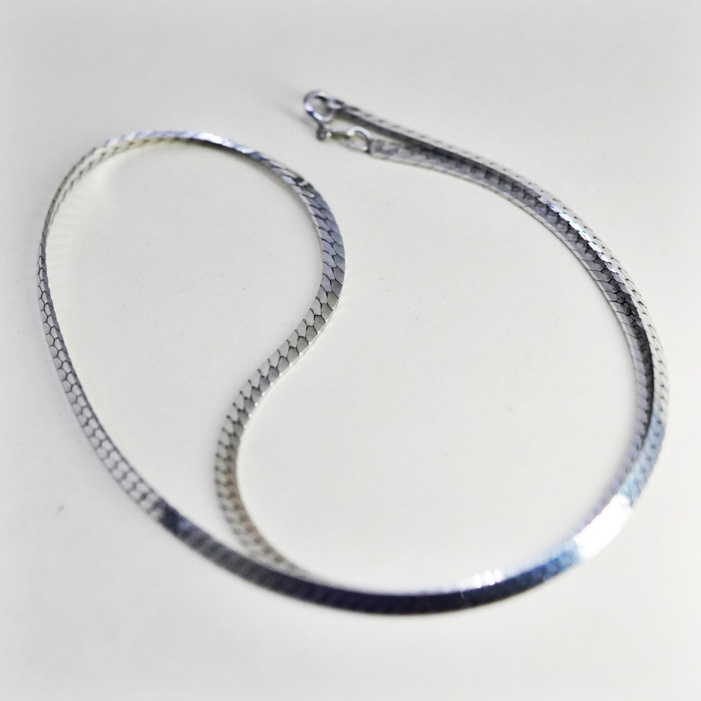 20”, Vintage Mexico sterling silver handmade necklace, flatten 925 nugget chain