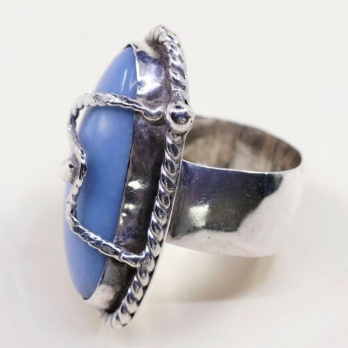 Sz 8.25, Vtg Sterling Silver Handmade Ring, 925 Silver Ring W/ Larimar N Cable