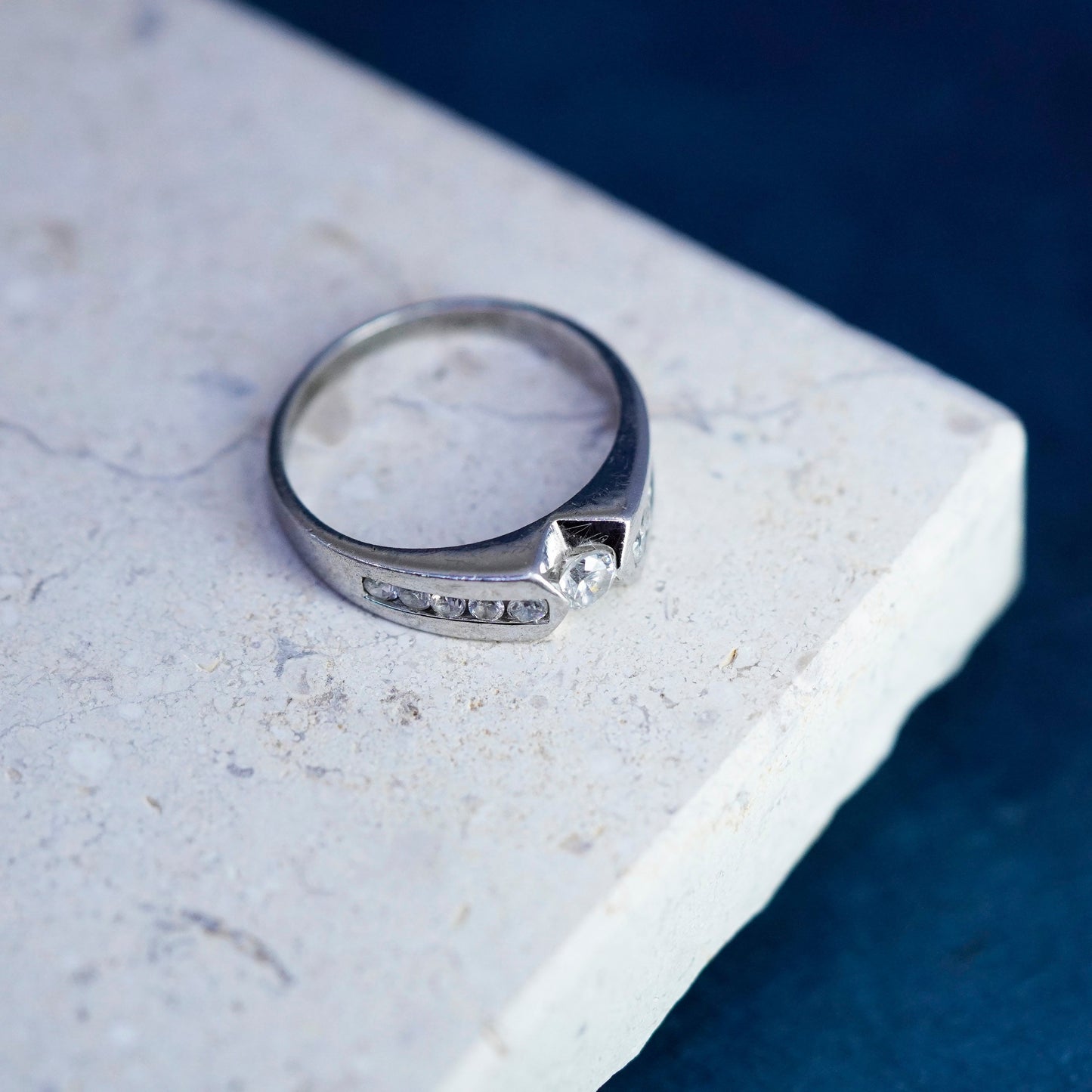Size 9.5, vintage Sterling 925 silver engagement anniversary band ring with Cz