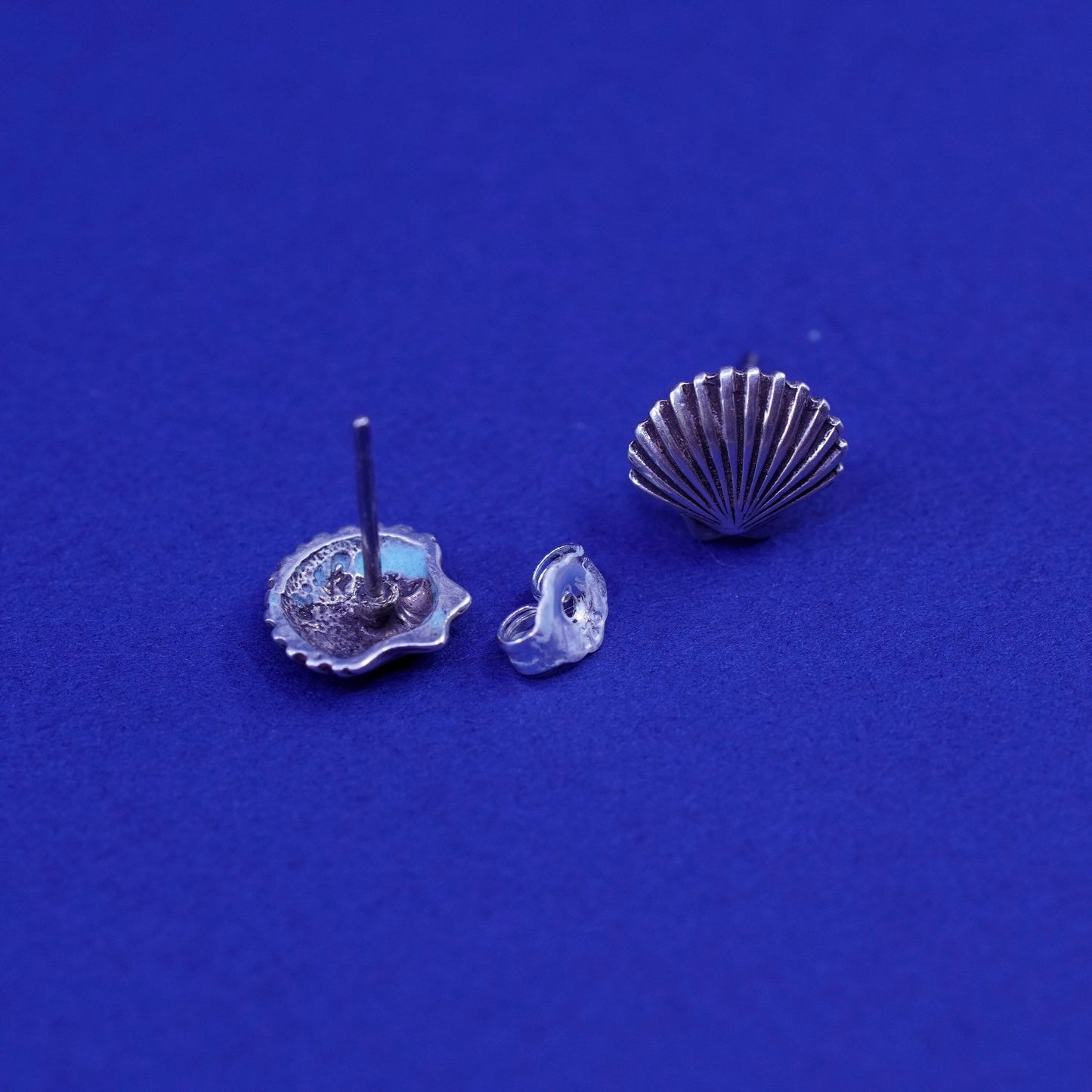 Vintage sterling silver handmade earrings, 925 shell studs
