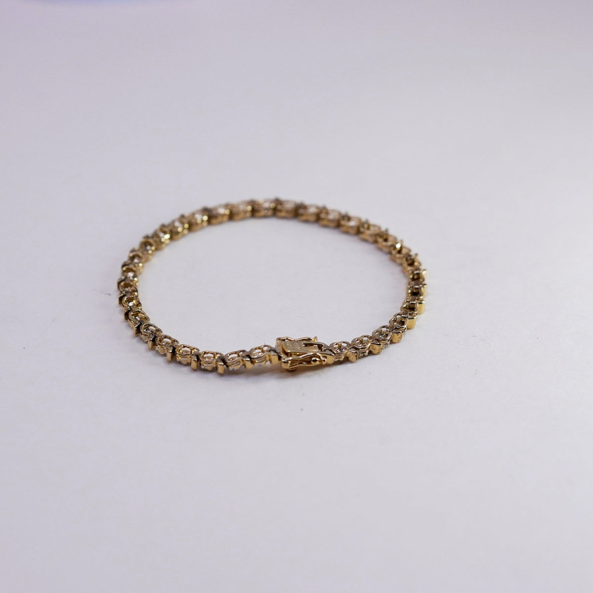 7.25”, vermeil gold sterling silver tennis bracelet, 925 floral chain diamond