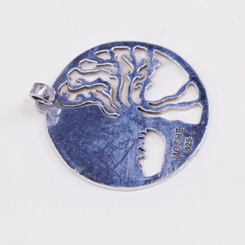 VTG MOSHE Sterling silver handmade pendant, 925 filigree Tree Tag