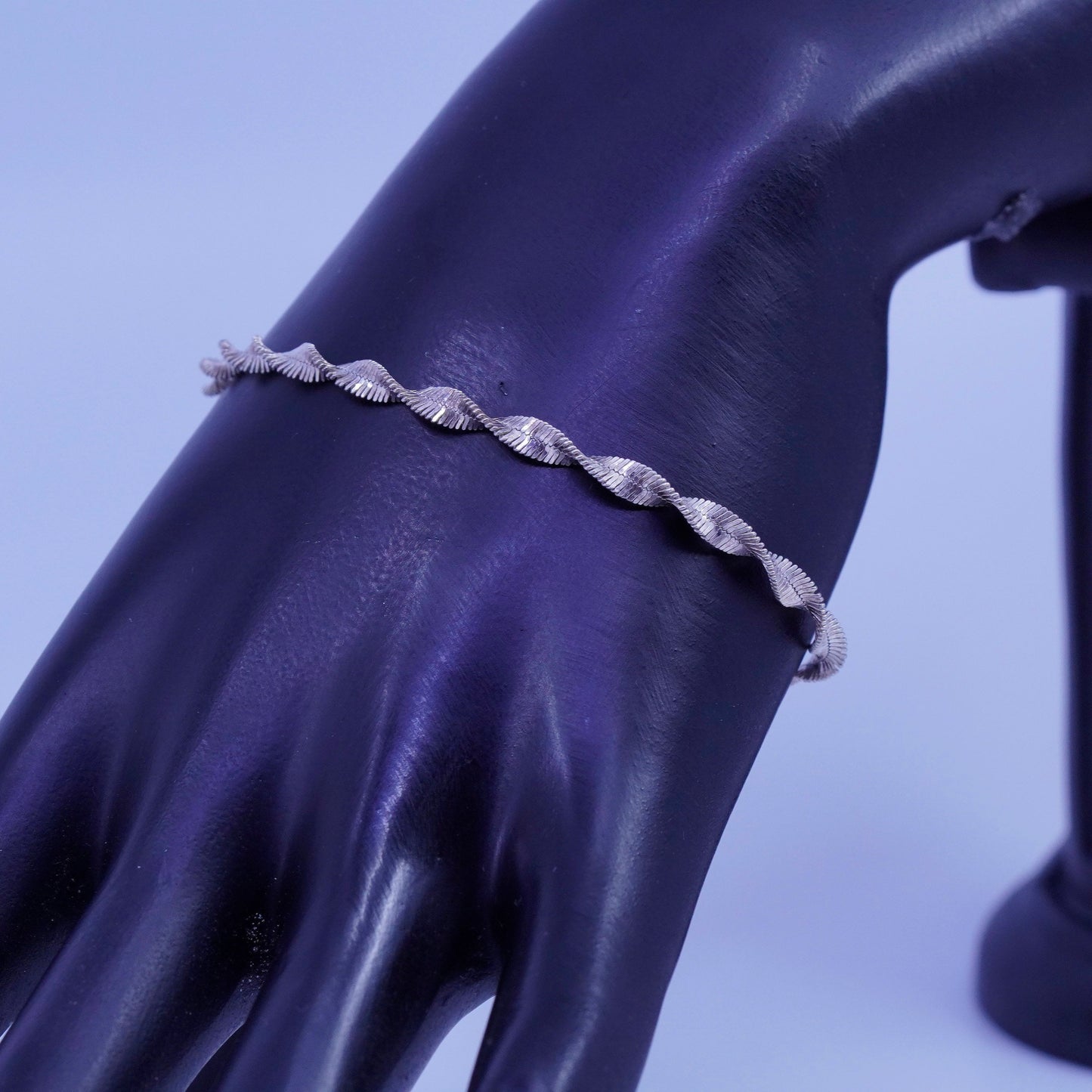 7.25”, Vintage Italy Sterling 925 silver handmade bracelet, twisted link anklet