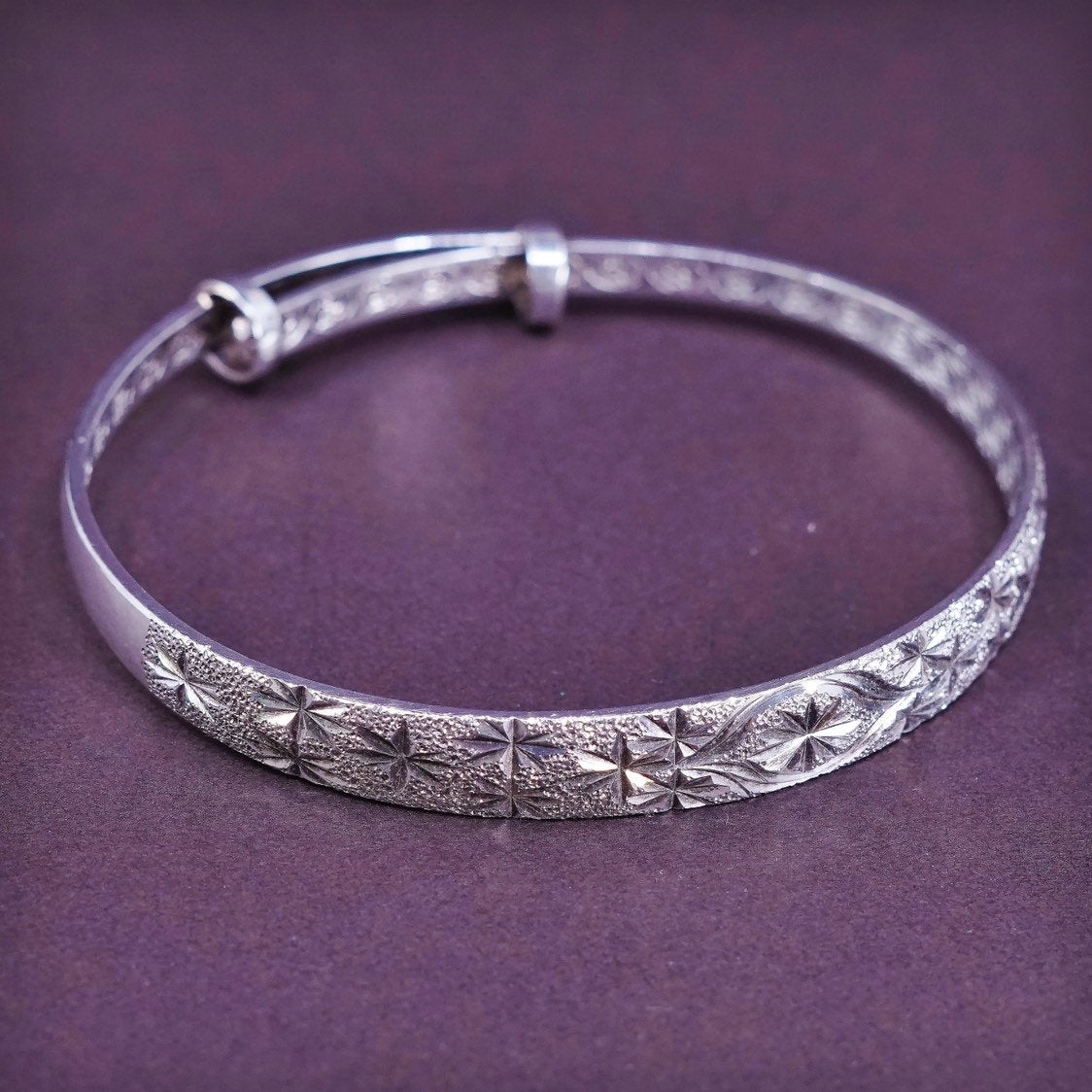 7.5", floral Sterling Silver Signature Slide Modernist Bracelet 925 bangle