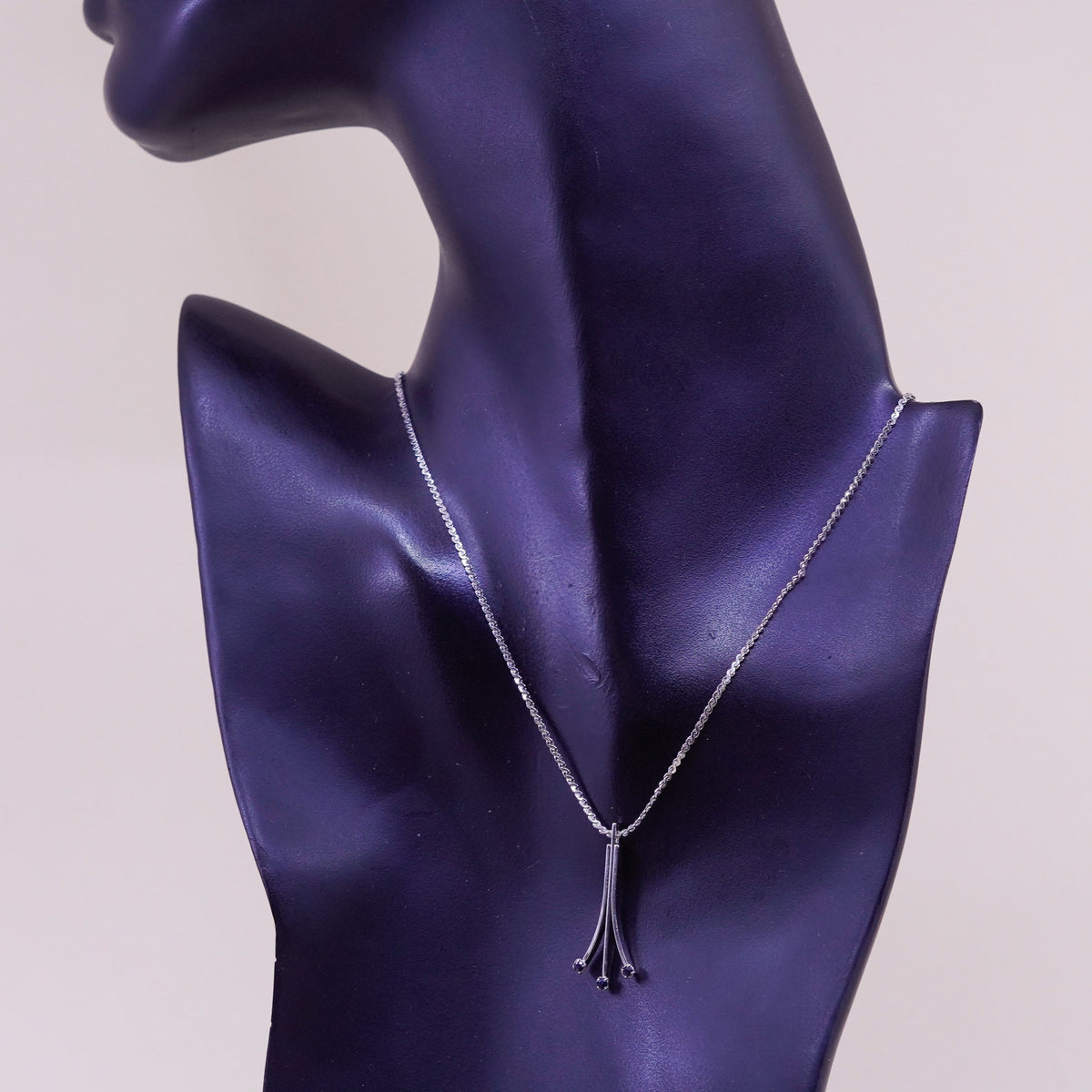 16”, Sterling silver handmade necklace, 925 S link chain with sapphire pendant