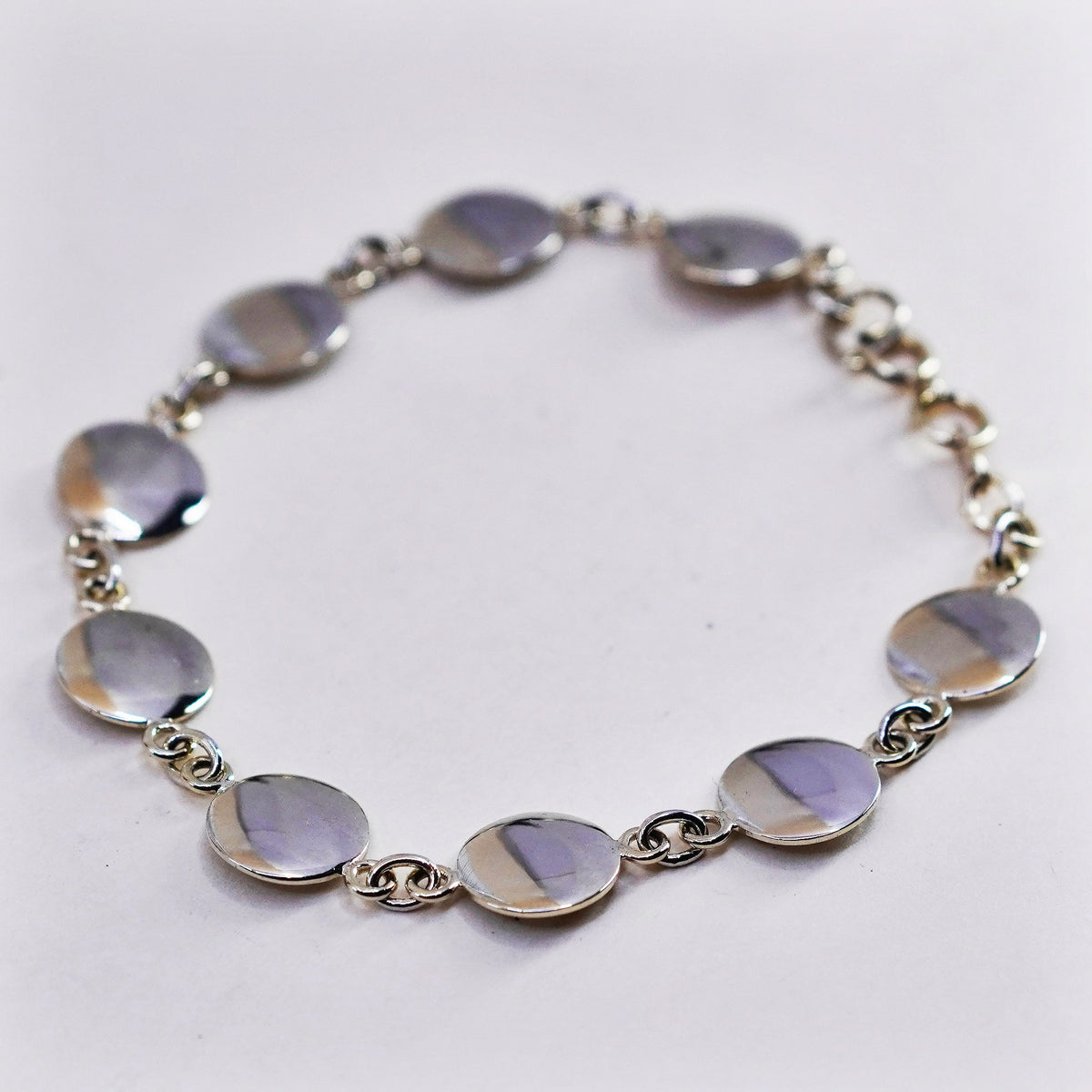 8”, Vintage vermeil gold over sterling 925 silver charm bracelet w/ circle disc