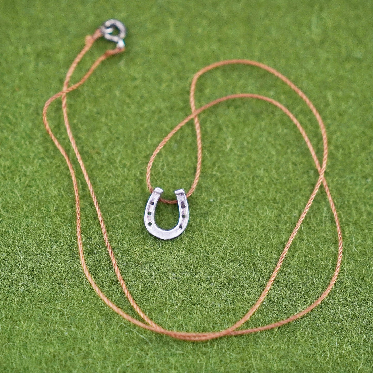 16” Sterling 925 silver handmade necklace, linen chain with horseshoe pendant