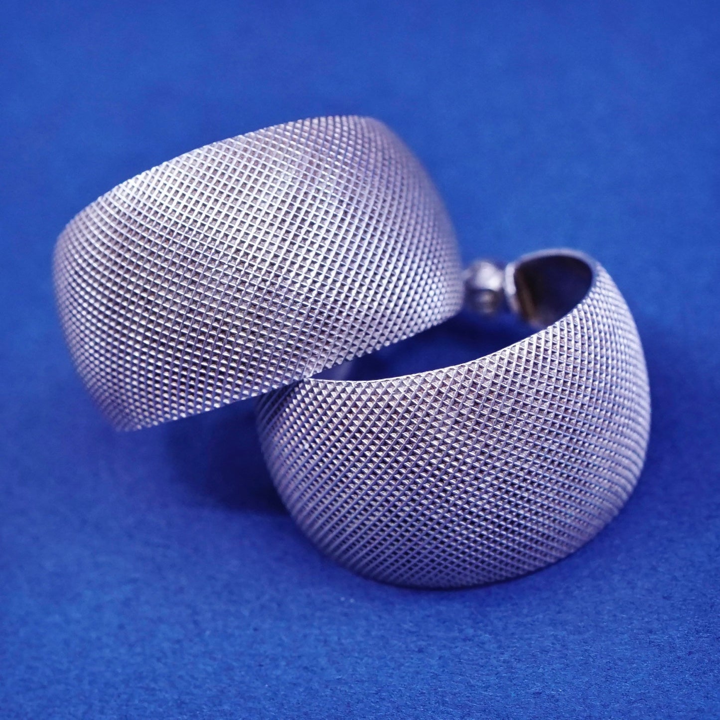 0.75”, vintage Sterling silver handmade earrings, 925 textured hoops, huggie