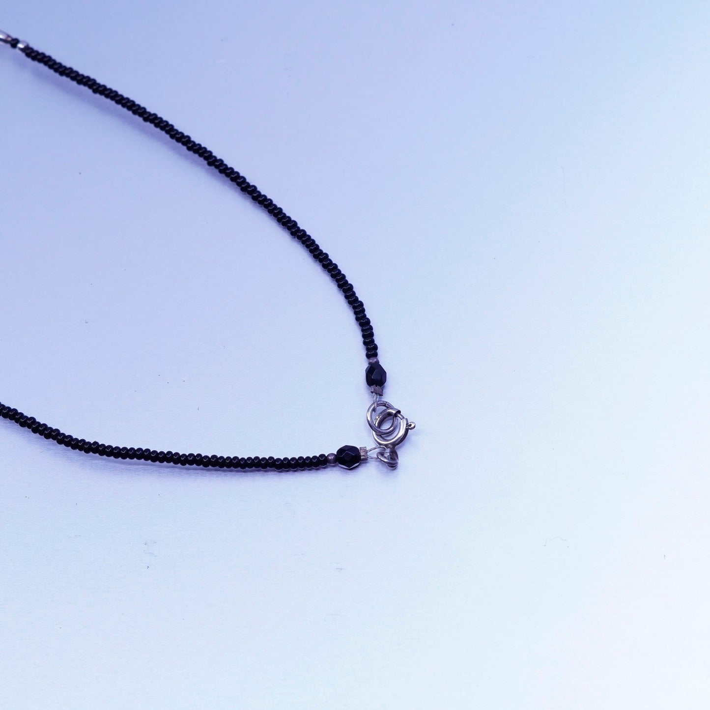 18”, vintage obsidian beads necklace with Sterling 925 silver dragonfly pendant