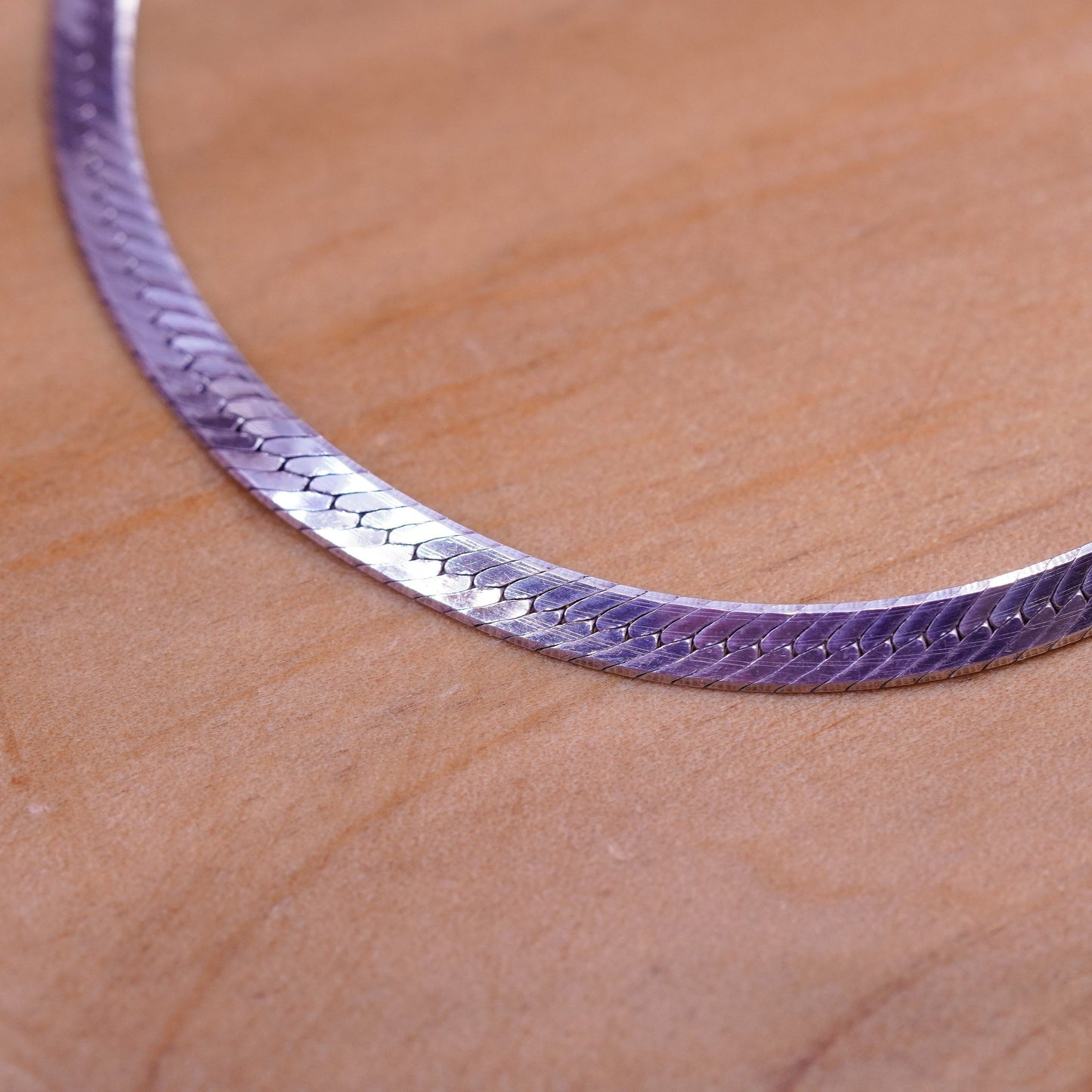 7”, 4mm, Vintage Sterling silver herringbone bracelet, Italy 925 chain