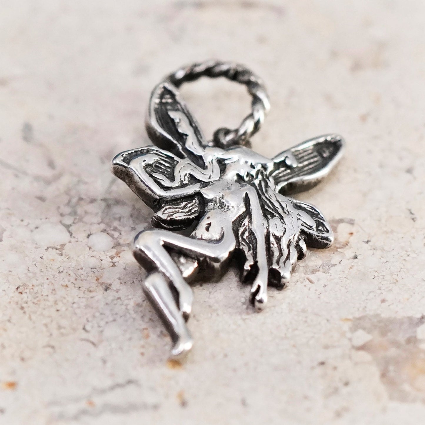 Vintage Sterling silver handmade pendant, 925 fairy charm