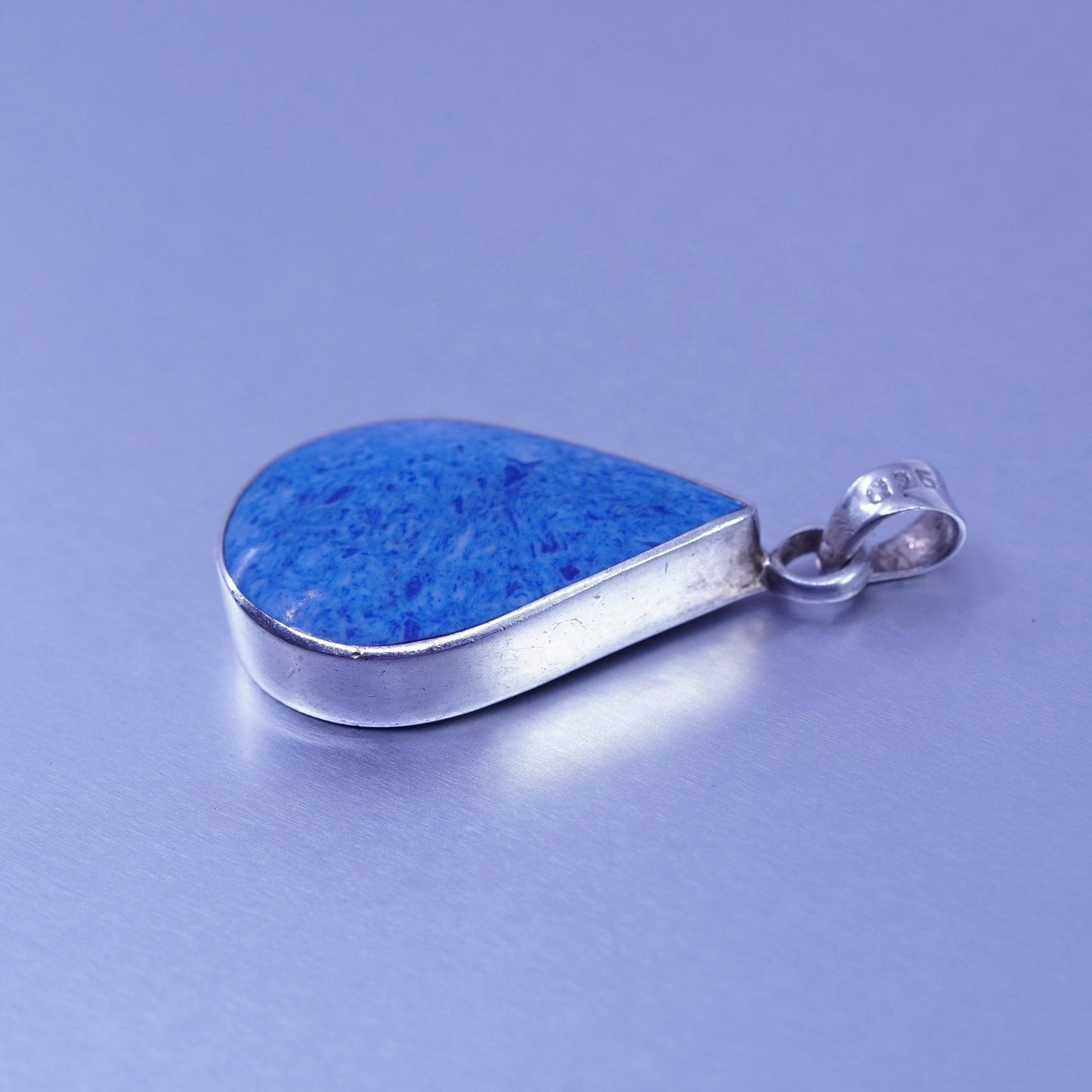 antique sterling 925 silver pendant teardrop sodalite charm