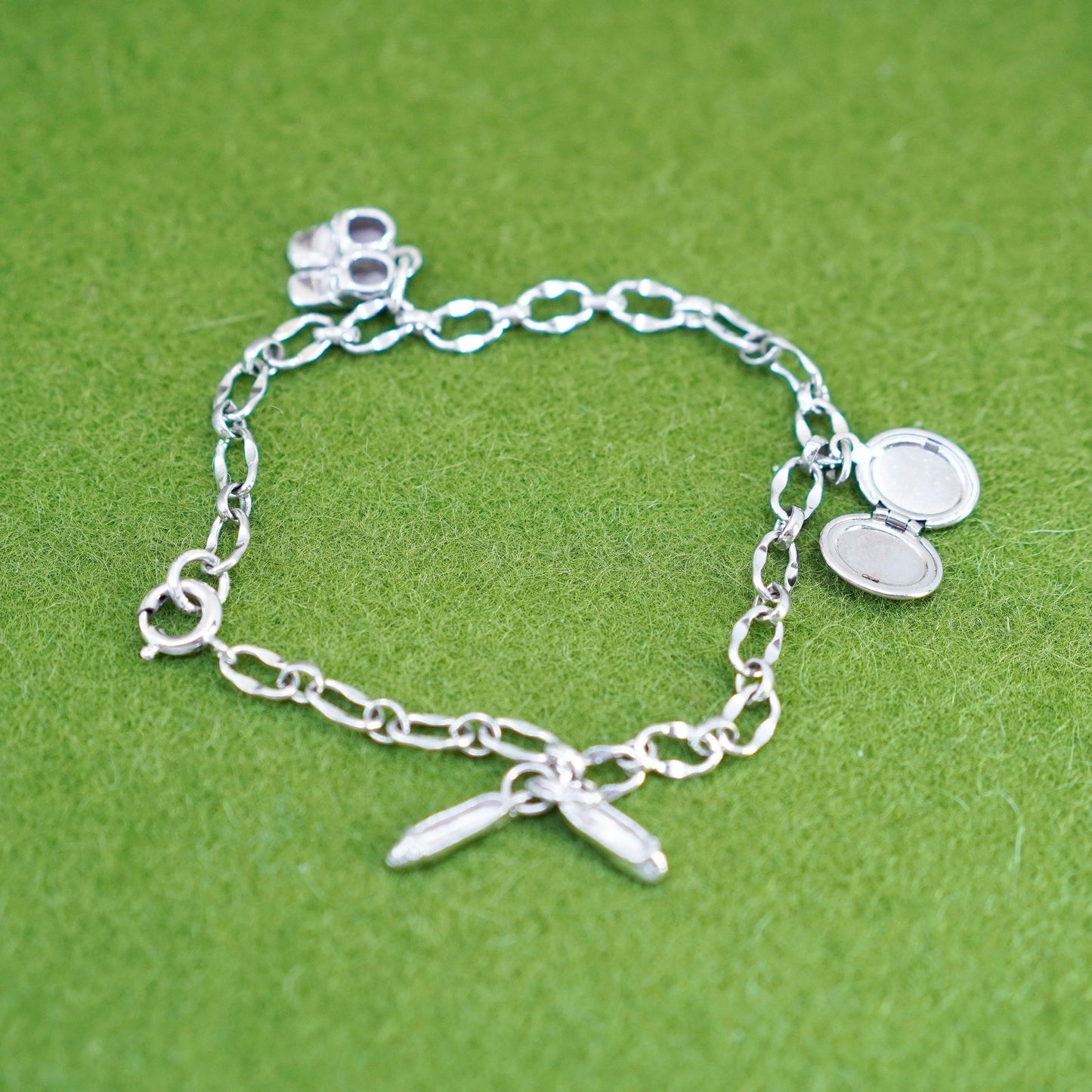 6.75”, danecraft sterling 925 silver bracelet, curb chain baby ballerina shoes